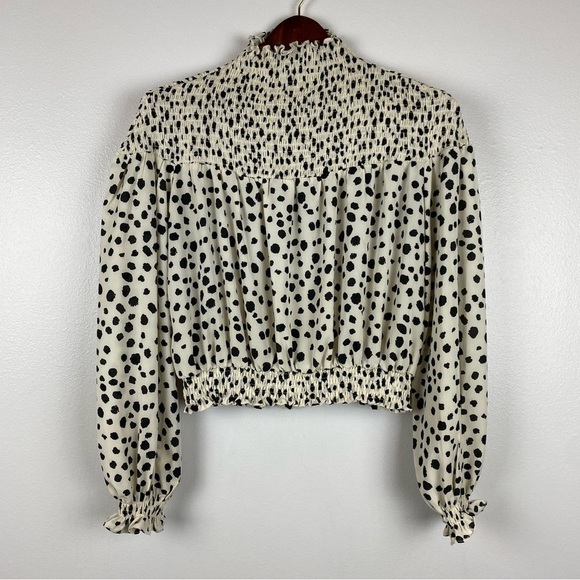 Lulu's Rema Abstract Dot Print Smocked Mock Neck Long Sleeve Top Size S - Picture 4 of 9